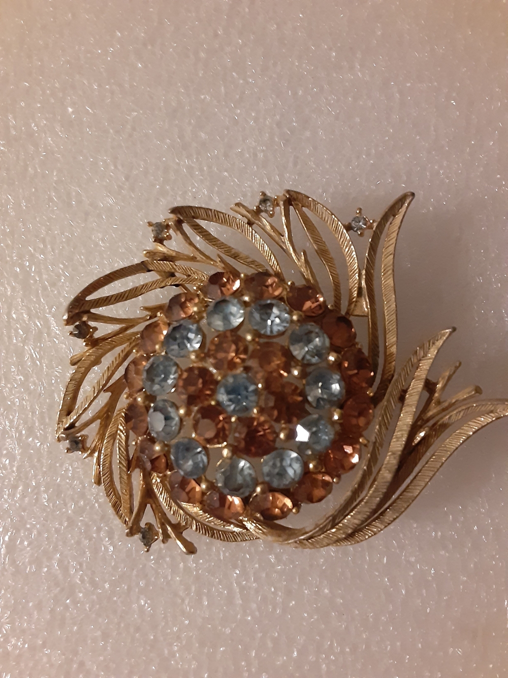 Lisner Gold-Tone Floral Crystal Brooch in Amber and Light Blue